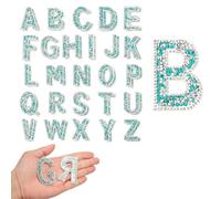 sourcing map 52pcs Pearl Rhinestone Iron on Letter Patches, A-Z Self Adhesive Glittery Rhinestone Alphabet Letter Sticker Appliques for DIY Jackets Hats Clothes Backpack, Blue