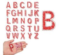 sourcing map 52pcs Rhinestone Iron on Letter Patches, A-Z Self Adhesive Glittery Rhinestone Alphabet Letter Sticker Appliques for DIY Jackets Hats Clothes Backpack, Red