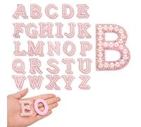 sourcing map 52pcs Rhinestone Iron on Letter Patches, A-Z Self Adhesive Glittery Rhinestone Alphabet Letter Sticker Appliques for DIY Jackets Hats Clothes Backpack, Pink