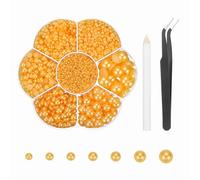 sourcing map 5600Pcs Flatback Pearls, Mixed Sizes Flat Back Half Pearl Bead with Pick Up Pen and Tweezer for Nail Art Crafts, Phone Case, Clothes DIY (Orange)