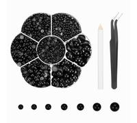 sourcing map 5600Pcs Flatback Pearls, Mixed Sizes Flat Back Half Pearl Bead with Pick Up Pen and Tweezer for Nail Art Crafts, Phone Case, Clothes DIY (Black)