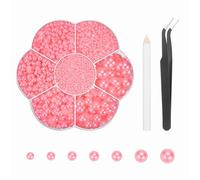 sourcing map 5600Pcs Flatback Pearls, Mixed Sizes Flat Back Half Pearl Bead with Pick Up Pen and Tweezer for Nail Art Crafts, Phone Case, Clothes DIY (Light Pink)