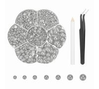 sourcing map 5600Pcs Flatback Pearls, Mixed Sizes Flat Back Half Pearl Bead with Pick Up Pen and Tweezer for Nail Art Crafts, Phone Case, Clothes DIY (Light Grey)