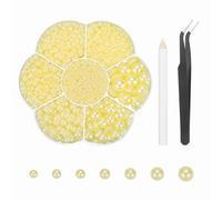 sourcing map 5600Pcs Flatback Pearls, Mixed Sizes Flat Back Half Pearl Bead with Pick Up Pen and Tweezer for Nail Art Crafts, Phone Case, Clothes DIY (Light Yellow)