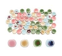 sourcing map 56Pcs Flat Round Ceramic Beads, 10mm Vintage Glazed Porcelain Beads Loose Spacer Bulk for Jewelry Making Necklaces Bracelets Earrings, Light Blue/Light Pink/Yellow/Dark Green