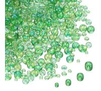 sourcing map 5888pcs Iridescent Glass Seed Beads 1.5/2/3/4mm Acrylic Round Bugle Beads for DIY Jewelry Craft Plants Making Fabric Felt Ornaments, Grass Green