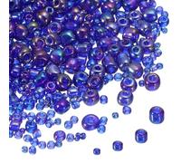 sourcing map 5888pcs Iridescent Glass Seed Beads 1.5/2/3/4mm Acrylic Round Bugle Beads for DIY Jewelry Craft Plants Making Fabric Felt Ornaments, Purple-Blue