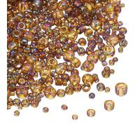 sourcing map 5888pcs Iridescent Glass Seed Beads 1.5/2/3/4mm Acrylic Round Bugle Beads for DIY Jewelry Craft Plants Making Fabric Felt Ornaments, Brown