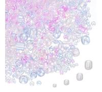 sourcing map 5888pcs Iridescent Glass Seed Beads 1.5/2/3/4mm Acrylic Round Bugle Beads for DIY Jewelry Craft Plants Making Fabric Felt Ornaments, Purple Series