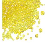 sourcing map 5888pcs Iridescent Glass Seed Beads 1.5/2/3/4mm Acrylic Round Bugle Beads for DIY Jewelry Craft Plants Making Fabric Felt Ornaments, Yellow