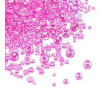 sourcing map 5888pcs Iridescent Glass Seed Beads 1.5/2/3/4mm Acrylic Round Bugle Beads for DIY Jewelry Craft Plants Making Fabric Felt Ornaments, Rose Red