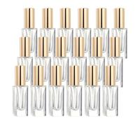 sourcing map 5ml Glass Mini Perfume Bottles, 20Pcs Fine Mist Bottle Refillable Empty Mini Spray Bottles with Aluminized Nozzle for Perfume, Travel Liquid, Essential Oil(Square, Clear/Gold)
