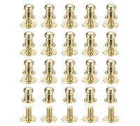 sourcing map 5mm Ball Head Stud Rivets Screw Back, 20Pack Round Head Button Nipple Rivet for DIY Leather Craft Handbag Belt, Light Golden