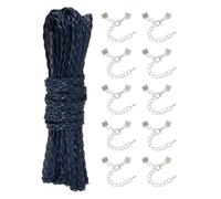 sourcing map 5mm Braided Leather Cord, 5.47 Yards PU Flat Leather String Strip Rope with 10 Silver Ribbon Crimp Ends for Necklaces Bracelets Lanyard, Jewelry Making DIY Projects, Dark Blue