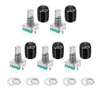 sourcing map 5Pack EC11 Rotary Encoder Code Switch, 15mm Full Shaft Digital Potentiometer 5 Pins with Push Button for Audio, DIY, Instrument Control, DVD, With Black Metal Knob
