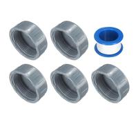 sourcing map 5Pcs 1-1/2 Inch PT Female Thread PVC Pipe Fitting Cap, Cleanout Water Drain End Caps, Pipe Plug Socket Fittings with Tape for Water Heater Supply Lines, Plumbing, Gray