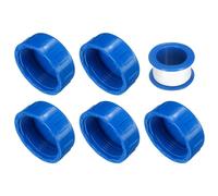 sourcing map 5Pcs 1-1/2 Inch PT Female Thread PVC Pipe Fitting Cap, Cleanout Water Drain End Caps, Pipe Plug Socket Fittings with Tape for Water Heater Supply Lines, Plumbing, Blue