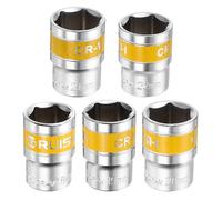 sourcing map 5pcs 1/2" Drive 6 Points Socket 18-22mm Metric Shallow Impact Socket CR-V Steel Flip Socket Spindle Axle Nut Impact Socket for Home Auto Hex Nuts Bolts Repair, Silver Yellow