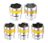 sourcing map 5pcs 1/2" Drive 6 Points Socket 24-34mm Metric Shallow Impact Socket CR-V Steel Flip Socket Spindle Axle Nut Impact Socket for Home Auto Hex Nuts Bolts Repair, Silver Yellow