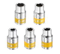 sourcing map 5pcs 1/2" Drive 6 Points Socket 8-12mm Metric Shallow Impact Socket CR-V Steel Flip Socket Spindle Axle Nut Impact Socket for Home Auto Hex Nuts Bolts Repair, Silver Yellow
