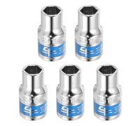sourcing map 5pcs 1/2 Inch Drive 6-Point Socket 11mm CR-V Metric Shallow Socket Electric Wrench Socket for Mechanical Auto Repair, Silver Tone & Blue
