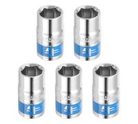 sourcing map 5pcs 1/2 Inch Drive 6-Point Socket 14mm CR-V Metric Shallow Socket Electric Wrench Socket for Mechanical Auto Repair, Silver Tone & Blue