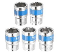 sourcing map 5pcs 1/2 Inch Drive 6-Point Socket 18-22mm CR-V Metric Shallow Socket Electric Wrench Socket for Mechanical Auto Repair, Silver Tone & Blue