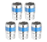 sourcing map 5pcs 1/2 Inch Drive 6-Point Socket 19mm CR-V Metric Shallow Socket Electric Wrench Socket for Mechanical Auto Repair, Silver Tone & Blue