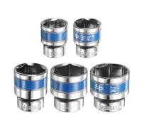 sourcing map 5pcs 1/2 Inch Drive 6-Point Socket 23-32mm CR-V Metric Shallow Socket Electric Wrench Socket for Mechanical Auto Repair, Silver Tone & Blue