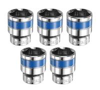 sourcing map 5pcs 1/2 Inch Drive 6-Point Socket 27mm CR-V Metric Shallow Socket Electric Wrench Socket for Mechanical Auto Repair, Silver Tone & Blue