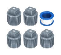 sourcing map 5Pcs 1/2 Inch PT Male Thread PVC Pipe Fitting Plug, Cleanout Plugs, Water Drain End Caps Coupling Adapter with Tape for Water Heater Supply Lines, Plumbing, Gray