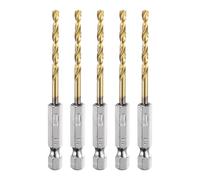 sourcing map 5pcs 1/4" Hex Shank Drill Bits 1/8" Gold Oxide M35 High Speed Steel Twist Drill Bit 135 Degree Split Point Tip Drilling Tool with Quick Change Hex Shank for Metal Wood Plastic