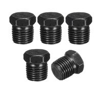 sourcing map 5Pcs 1/4 PT Outer Hex Head Thread Pipe Plug Fitting, Male Pipe Plug Carbon Steel Pipe Fitting with Sealing Ring for Terminate Oil Drain Plug Fitting Pipe Ends, Black