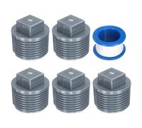 sourcing map 5Pcs 1 Inch PT Male Thread PVC Pipe Fitting Plug, Cleanout Plugs, Water Drain End Caps Coupling Adapter with Tape for Water Heater Supply Lines, Plumbing, Gray