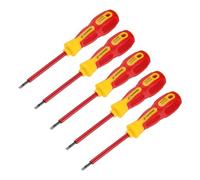 sourcing map 5pcs 1000v Insulated Electrician Screwdriver 3x75mm CR-V Magnetic Slotted Flat Head Insulation Screwdrivers