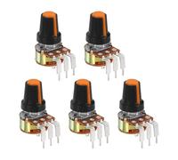 sourcing map 5Pcs 100K Ohm Rotary Potentiometer Volume Control Pots for Guitar, WH148 3 Pin Single Turn Linear Taper Variable Resistor Potentiometers for Inverter Speed Regulation, Black Orange