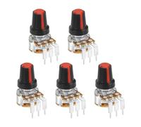 sourcing map 5Pcs 100K Ohm Rotary Potentiometer Volume Control Pots for Guitar, WH148 3 Pin Single Turn Linear Taper Variable Resistor Potentiometers for Inverter Speed Regulation, Black Red