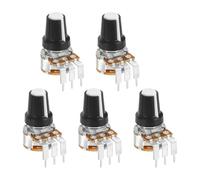 sourcing map 5Pcs 100K Ohm Rotary Potentiometer Volume Control Pots for Guitar, WH148 3 Pin Single Turn Linear Taper Variable Resistor Potentiometers for Inverter Speed Regulation, Black White
