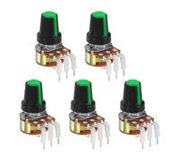 sourcing map 5Pcs 100K Ohm Rotary Potentiometer Volume Control Pots for Guitar, WH148 3 Pin Single Turn Linear Taper Variable Resistor Potentiometers for Inverter Speed Regulation, Black Green
