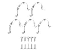 sourcing map 5Pcs 100mm(3-15/16") 304 Stainless Steel Rigid Pipe Strap, Two Hole Strap U Bracket Heavy Duty Pipe Conduit Clamp with Self-Tapping Screws for Hose Wire Cord Installation, Silver