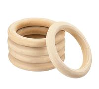 sourcing map 5Pcs 100mm(4-inch) Natural Wood Rings, 15mm Thick Smooth Unfinished Wooden Circles for DIY Crafting, Knitting, Macrame, Pendant