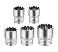 sourcing map 5pcs 12 Points Socket 1/2" Drive 22/24/27/30/32mm Metric Shallow Socket CR-V Steel Nickel Plating for Home Auto Nuts Bolts Repair