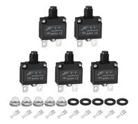 sourcing map 5PCS 12A Thermal Circuit Breakers, 125/250V AC,32V DC Manual Reset Push Button Overload Protector Circuit Breaker with Waterproof Button Caps Quick Connector Terminals, X-B1
