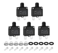 sourcing map 5PCS 16A Thermal Circuit Breakers, 125/250V AC,32V DC Manual Reset Push Button Overload Protector Circuit Breaker with Waterproof Button Caps Quick Connector Terminals, X-B1