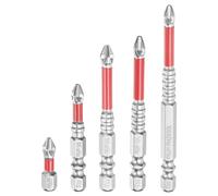 sourcing map 5pcs #2 Anti Slip Phillips Screwdriver Bit PH2 1/4" Hex Shank 25/50/65/70/90mm Magnetic Cross Head Drill Bits Chrome Plating S2 Steel Industrial Screw Driver Tool, Silver/Red
