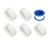 sourcing map 5Pcs 2 Inch PT Female Thread PVC Pipe Fitting Cap, Cleanout Water Drain End Caps, Pipe Plug Socket Fittings with Tape for Water Heater Supply Lines, Plumbing, White