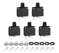 sourcing map 5PCS 20A Thermal Circuit Breakers, 125/250V AC,32V DC Manual Reset Push Button Overload Protector Circuit Breaker with Waterproof Button Caps Quick Connector Terminals, X-B1