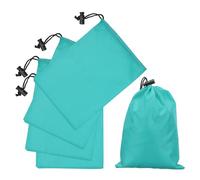 sourcing map 5Pcs 210D Polyester Drawstring Bag with Toggle, 6 x 8 Inch Waterproof Travel Storage Bag Foldable Stuff Sack Cinch Sack for Gym Travel Clothes Organizer, Azure Blue