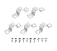 sourcing map 5Pcs 22mm(7/8") Two Hole Rigid Pipe Strap, 304 Stainless Steel Conduit Clamp Thicken U Bracket Heavy Duty Pipe Clamp with Self-Tapping Screws for Fixing Tube Cable, Silver