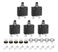 sourcing map 5PCS 25A Thermal Circuit Breakers, 125/250V AC,32/50V DC Manual Reset Push Button Overload Protector Circuit Breaker with Waterproof Button Caps Quick Connector Terminals, L-MC